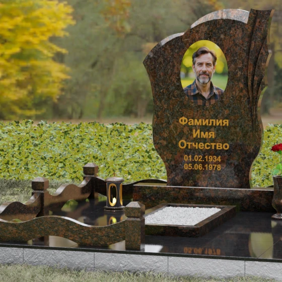 Гранитный вертикальный памятник светский в Перми, гранит Дымовский, вид 4