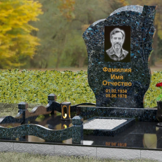 Гранитный вертикальный памятник светский в Перми, гранит Блю Перл, вид 4