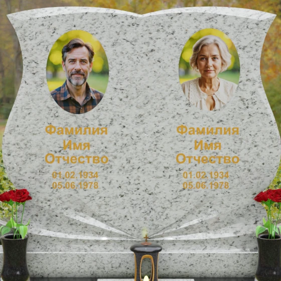 Горизонтальный гранитный памятник на двоих в Магнитогорске, гранит Мансуровский