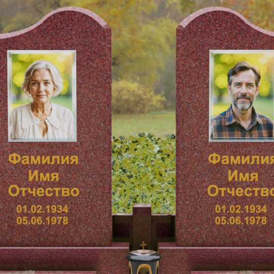 Вертикальный гранитный памятник на двоих в Омске, гранит Лезниковский