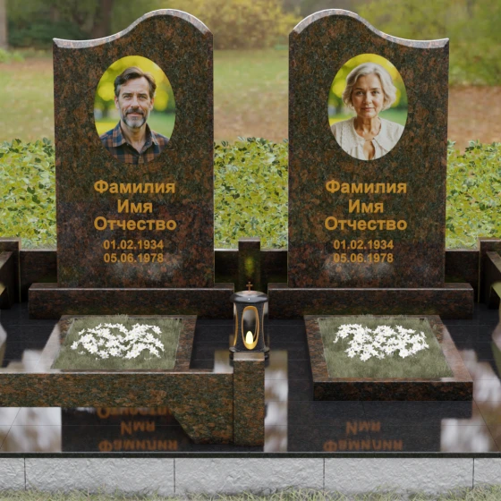 Вертикальный гранитный памятник на двоих в Омске, гранит Дымовский, вид 2