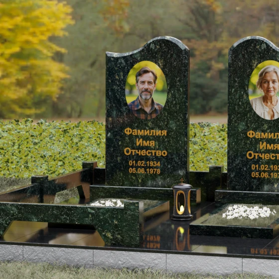 Вертикальный гранитный памятник на двоих в Омске, гранит Балтик грин, вид 4