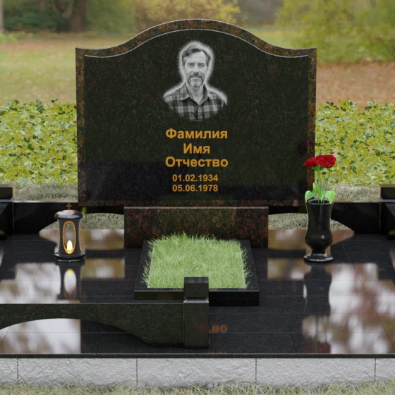 Комбинированный горизонтальный памятник в Перми, гранит Габбро-диабаз, вид 2