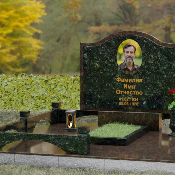 Комбинированный горизонтальный памятник в Перми, гранит Балтик грин, вид 4