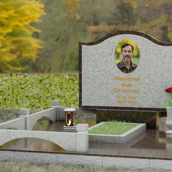 Комбинированный горизонтальный памятник в Перми, гранит Мансуровский, вид 4