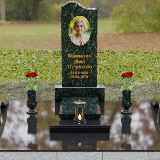 Гранитный вертикальный светский памятник в Барнауле, гранит Балтик грин, вид 2