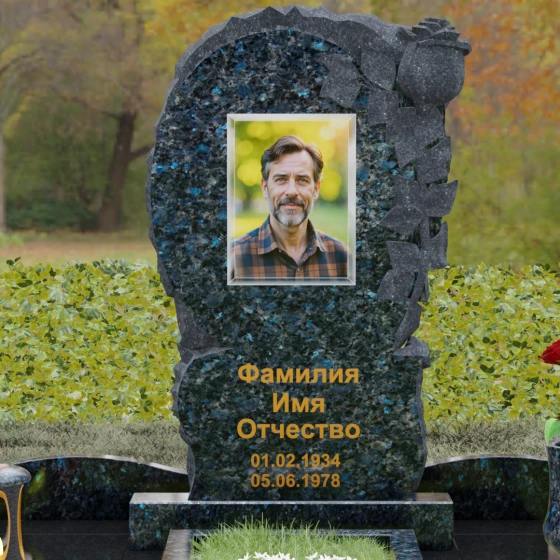 Светский гранитный памятник вертикальный в Кемерово, гранит Блю Перл