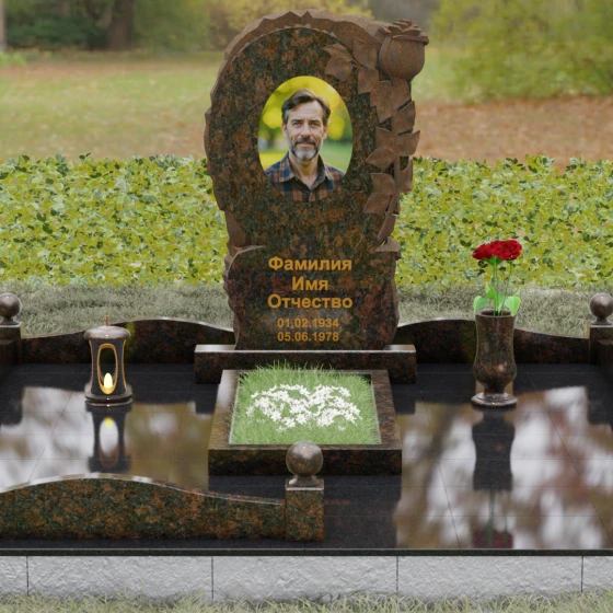 Светский гранитный памятник вертикальный в Кемерово, гранит Дымовский, вид 2