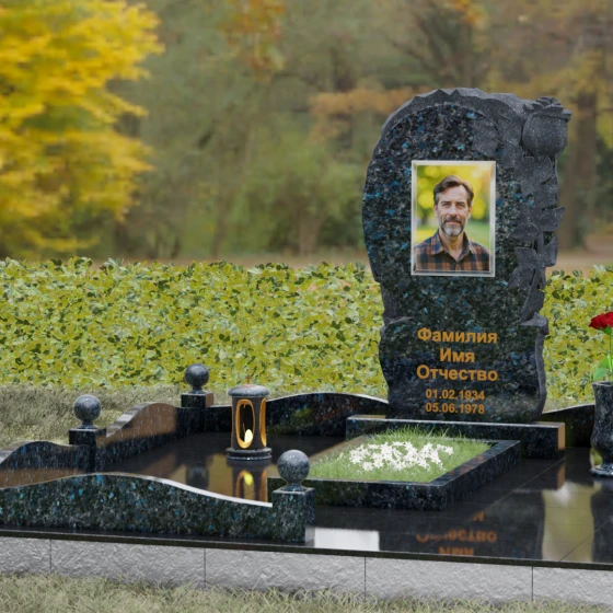 Светский гранитный памятник вертикальный в Кемерово, гранит Блю Перл, вид 4