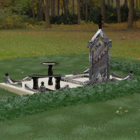 Православный вертикальный памятник с крестом в Нижневартовске, гранит амфиболит, вид 3