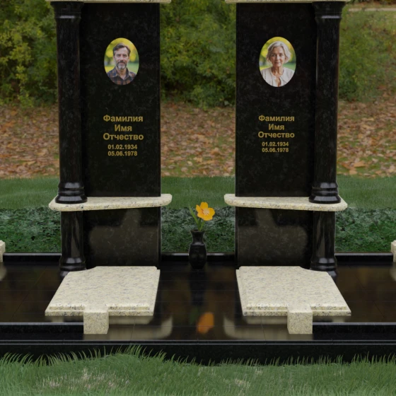 Двойной памятник с двумя стелами и колоннами, гранит Габбро-диабаз