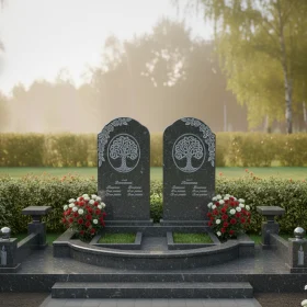 Гранитный памятник вертикальный для двоих на мемориальный комплекс - ПН053