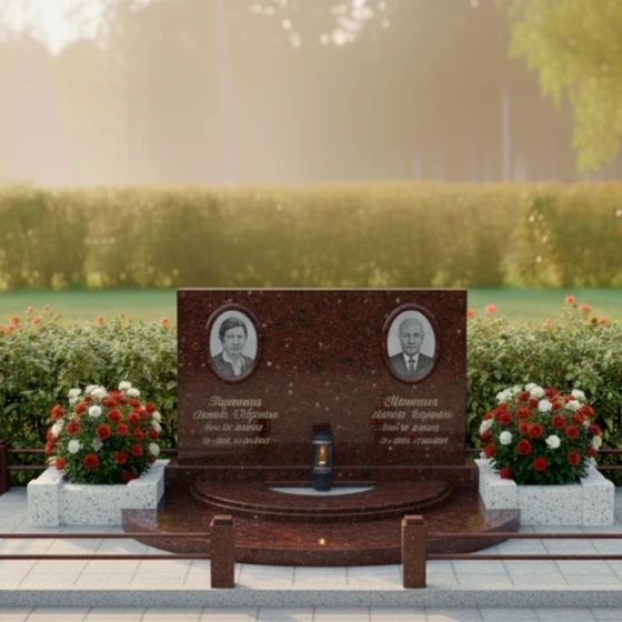 Гранитный памятник горизонтальный для двоих на мемориальный комплекс в Перми, гранит Лезниковский