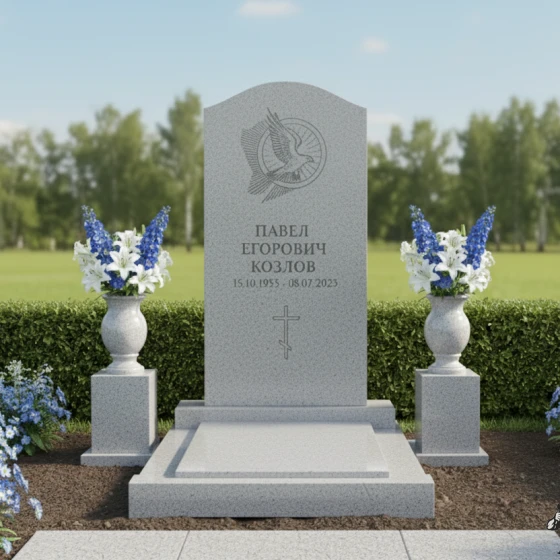 Гранитный памятник вертикальный с крестом на мемориальный комплекс в Перми, гранит Мансуровский