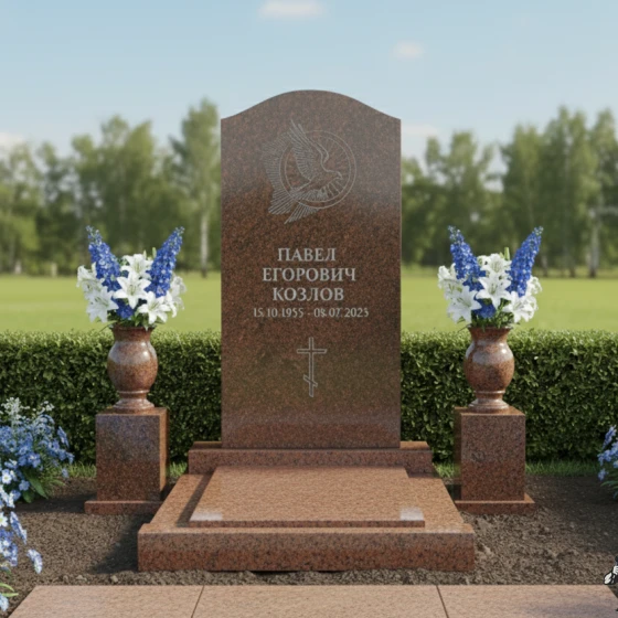 Гранитный памятник вертикальный с крестом на мемориальный комплекс в Перми, гранит Дымовский