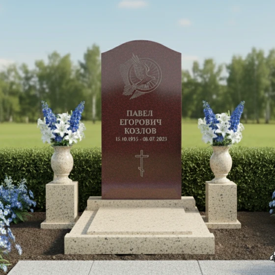 Гранитный памятник вертикальный с крестом на мемориальный комплекс в Перми, гранит Лезниковский