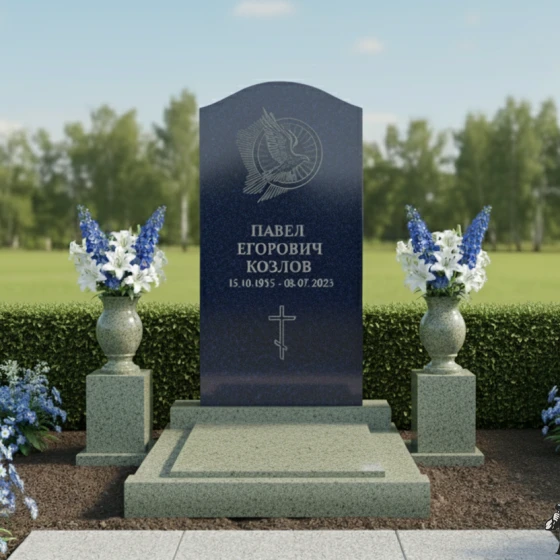 Гранитный памятник вертикальный с крестом на мемориальный комплекс в Перми, гранит Блю Перл