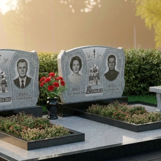 Гранитный православный памятник с крестом в Перми, гранит Мансуровский