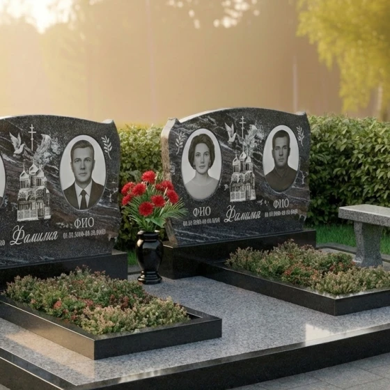 Гранитный православный памятник с крестом в Перми, гранит амфиболит