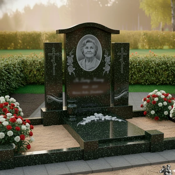 Православный гранитный памятник с крестом в Перми, гранит Балтик грин