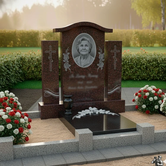 Православный гранитный памятник с крестом в Перми, гранит Лезниковский
