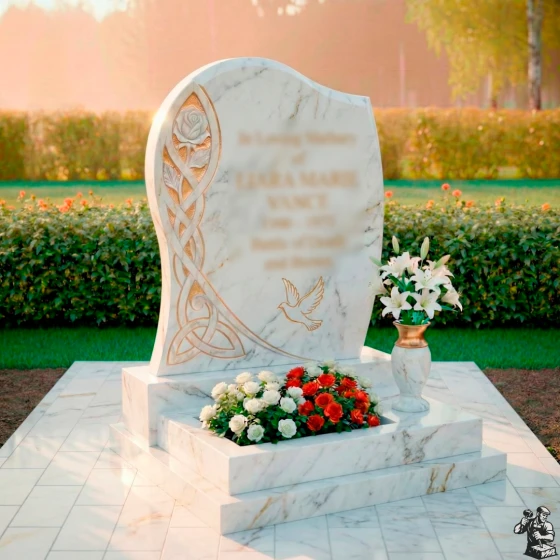 Вертикальный гранитный памятник в Перми, мрамор Тассос