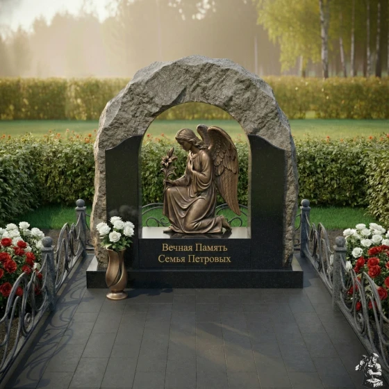 Комбинированный памятник для семейного склепа в Перми, гранит Габбро-диабаз