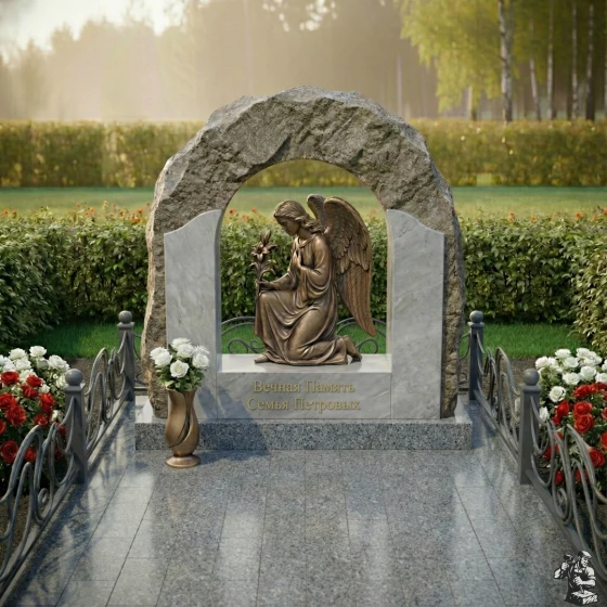 Комбинированный памятник для семейного склепа в Перми, гранит Мансуровский