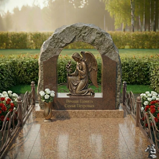 Комбинированный памятник для семейного склепа в Перми, гранит Дымовский