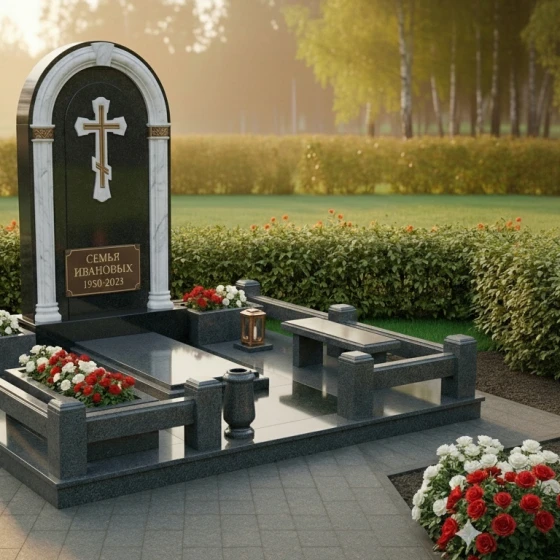 Комбинированный православный семейный склеп в Перми, гранит амфиболит