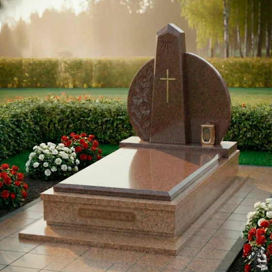 Элитный комбинированный памятник с крестом в Перми, гранит Дымовский