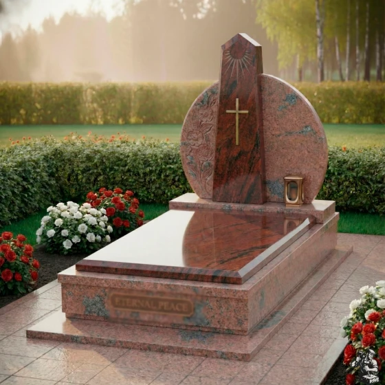 Элитный комбинированный памятник с крестом в Перми, гранит Лезниковский