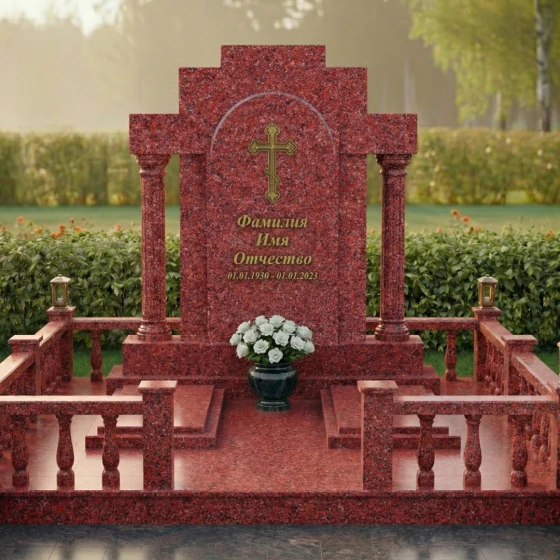 Элитный гранитный памятник с крестом в Перми, гранит Лезниковский
