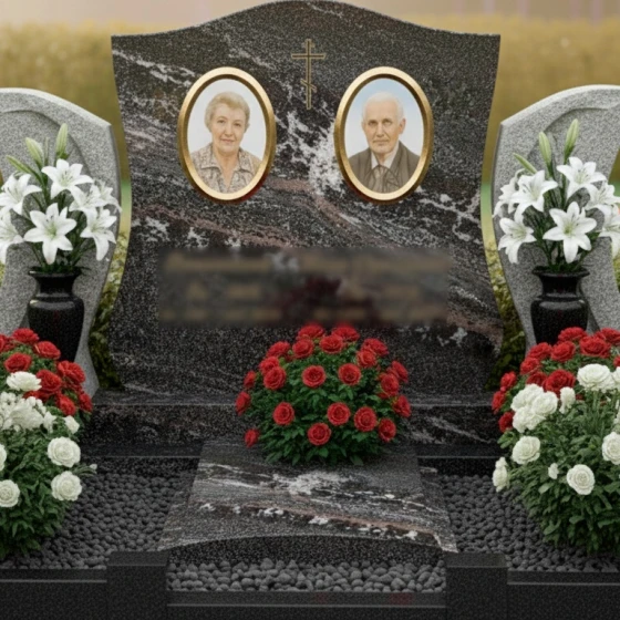 Элитный вертикальный православный гранитный памятник в Перми, гранит амфиболит