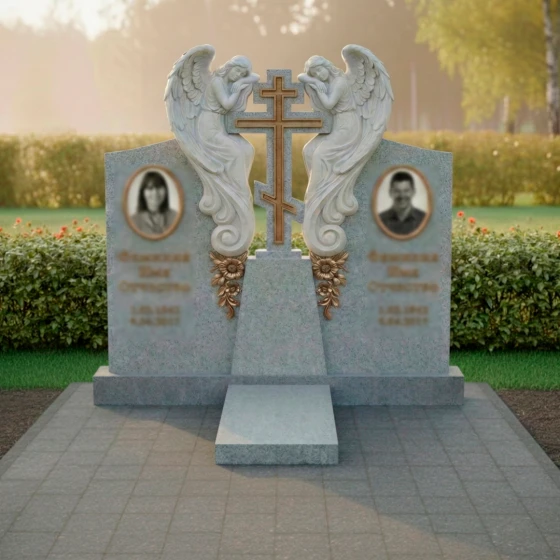 Элитный горизонтальный памятник для двоих в Перми, гранит Мансуровский