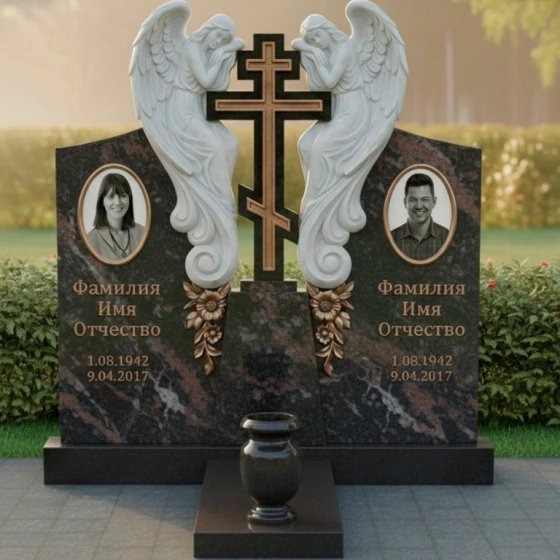 Элитный горизонтальный памятник для двоих в Перми, гранит амфиболит