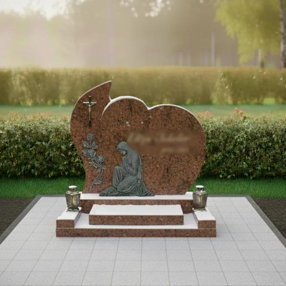 Мемориал с резьбой скорбящей женщины и розы, гранит Дымовский