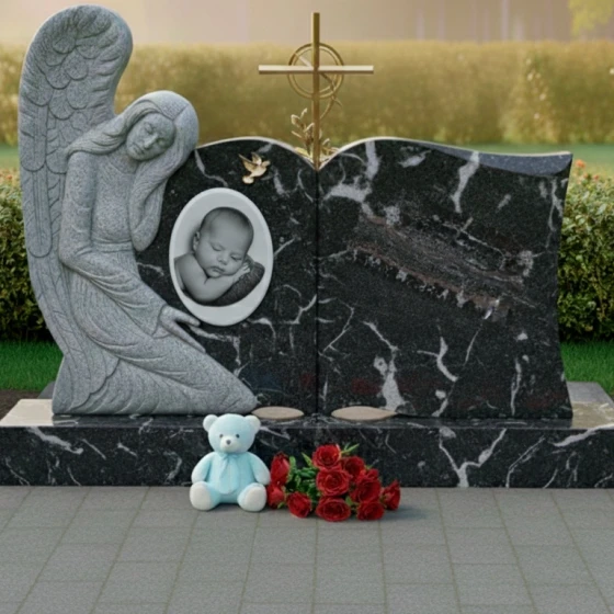 Элитный гранитный горизонтальный православный памятник в Тольятти, гранит амфиболит