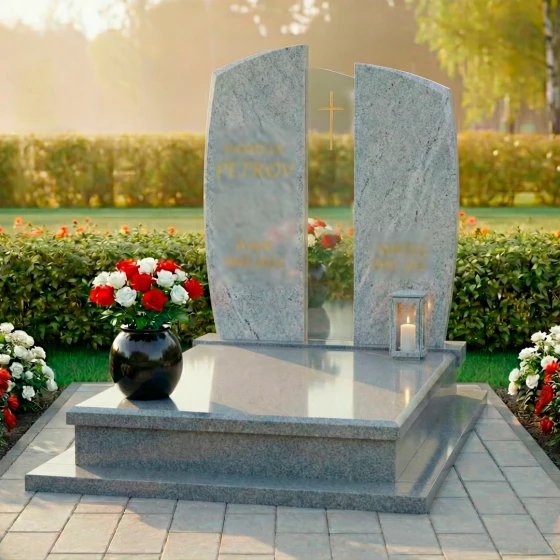 Католический памятник гранит — стекло на двоих в Перми, гранит Мансуровский