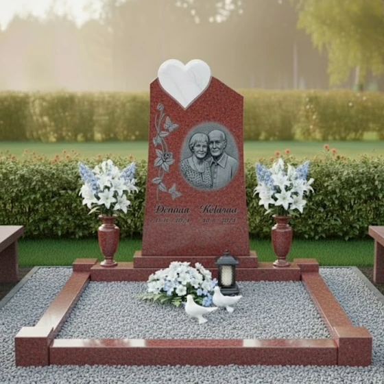 Памятник на двоих вертикальный светский в Перми, гранит Лезниковский