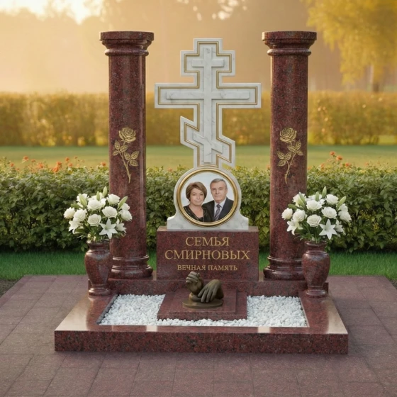 Двойной православный памятник из Гранита в Альметьевске, гранит Лезниковский