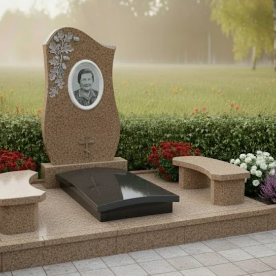 Элитный Гранитный памятник с крестом в Перми, гранит Дымовский