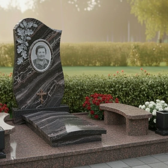 Элитный Гранитный памятник с крестом в Перми, гранит амфиболит