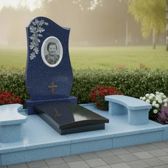 Элитный Гранитный памятник с крестом в Перми, гранит Блю Перл