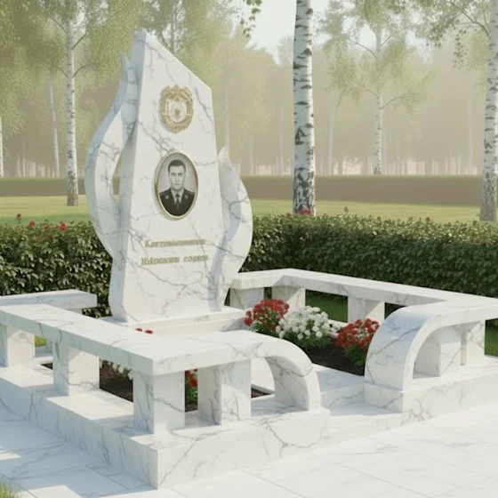 Комбинированный памятник для одного в Ставрополе, мрамор Тассос