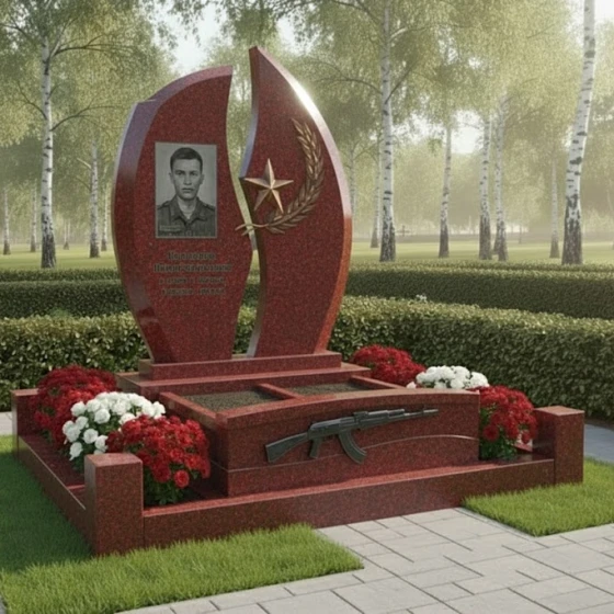 Гранитный памятник для одного человека в Перми, гранит Лезниковский
