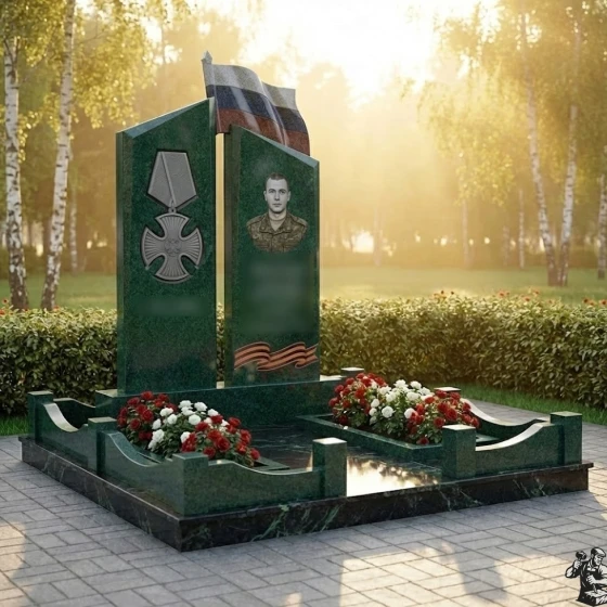Светский Гранитный памятник для одного в Перми, гранит Балтик грин