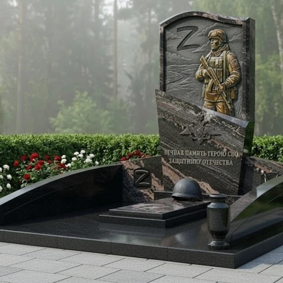 Гранитный светский памятник вертикальный в Перми, гранит амфиболит