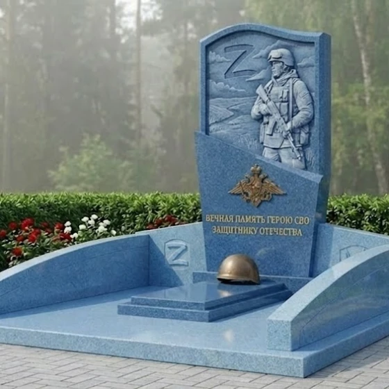 Гранитный светский памятник вертикальный в Перми, гранит Блю Перл