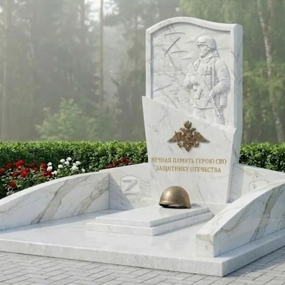 Гранитный светский памятник вертикальный в Перми, мрамор Тассос